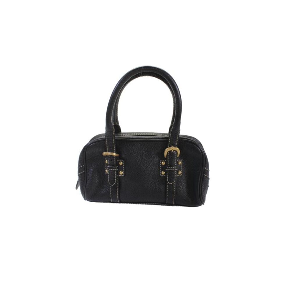 Dooney & Bourke Womens Pebbled Leather Gold Tone Satchel Shoulder Handbag Black